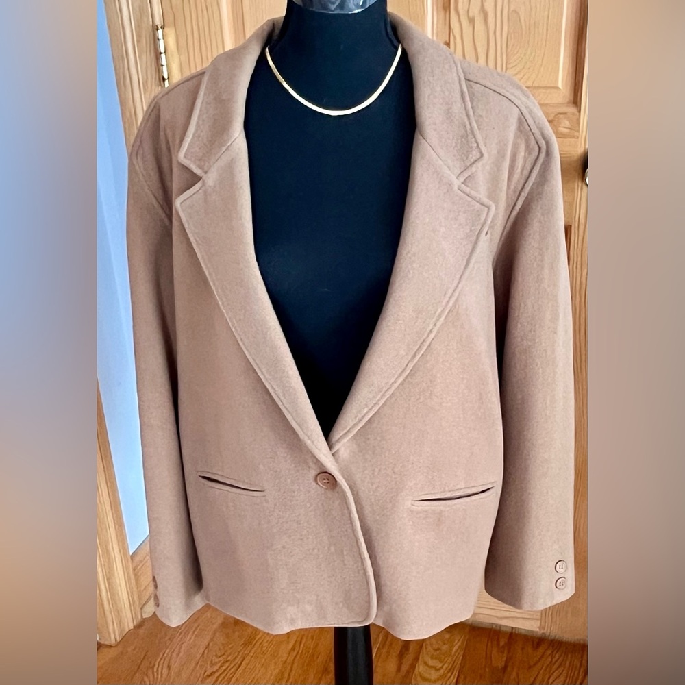 La Redoute Vtg 90s Wool Cashmere Blazer Jacket Camel Tan Boxy Minimalist 14